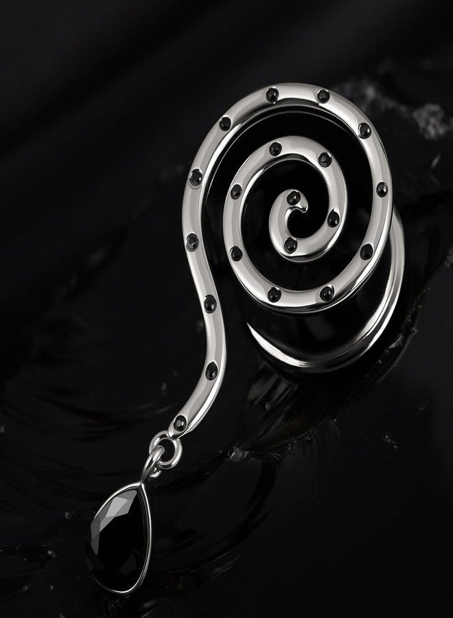COOEAR Spiral Gothic Ear Gauges with Black Crystal, Ear Plugs for Men & Women, hollow structure Stretchers Expander 0g(8mm). - Image 4
